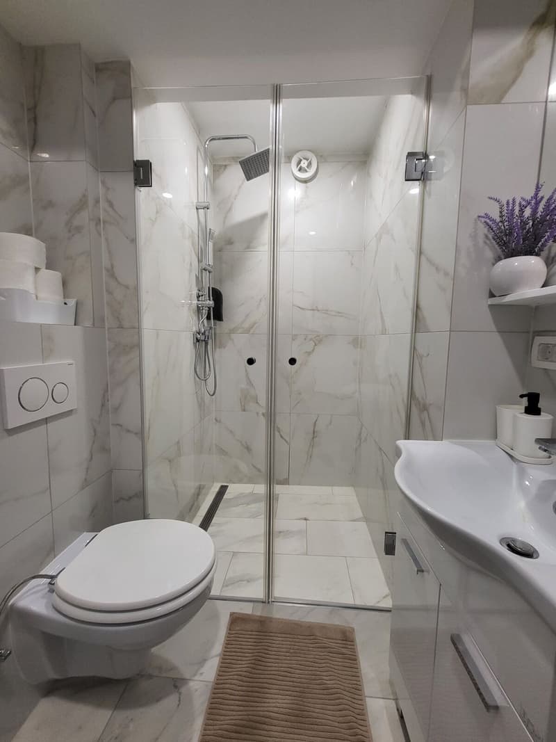 Bathroom with a glass-door shower